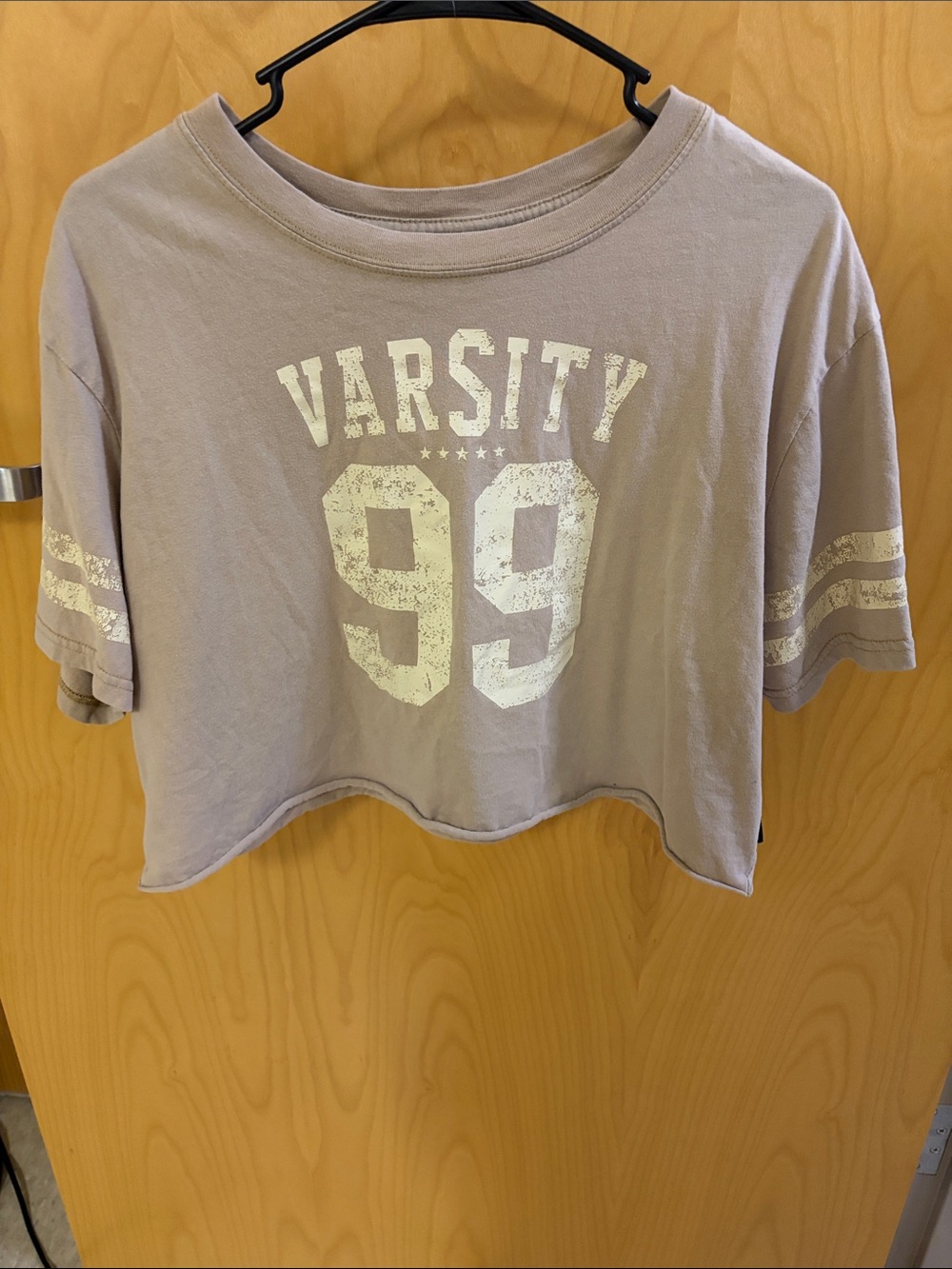 Cropped Varsity Tee in Taupe
